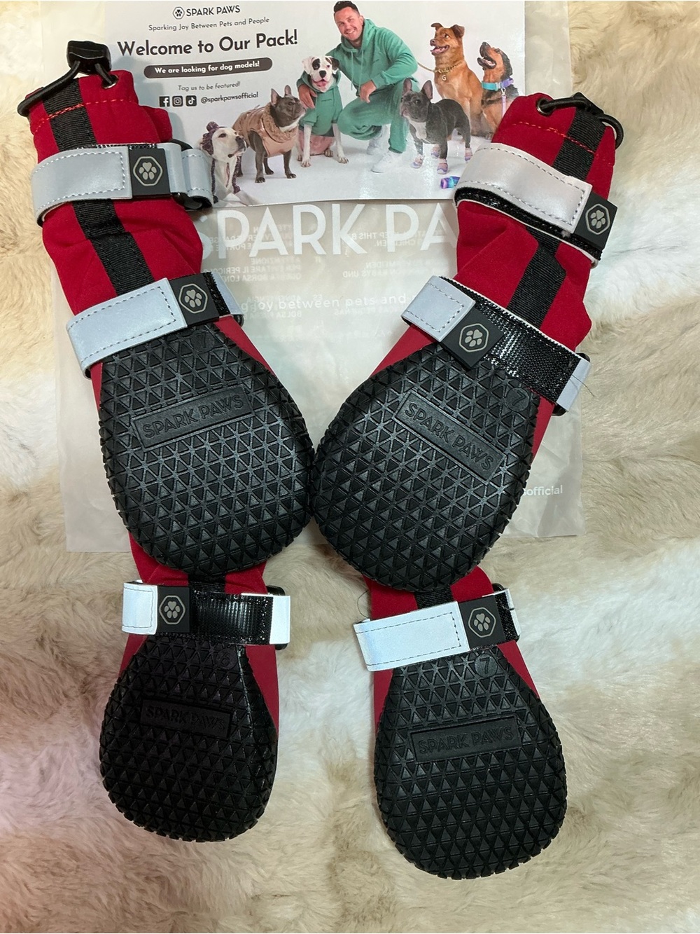 Spark Paws Flex Shell Waterproof Dog Boots Red Size 7 Set of 4 Reflective